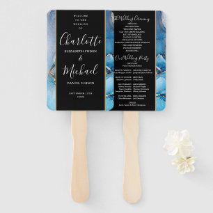 Signature Script Blue Agate Wedding Program Hand Fan