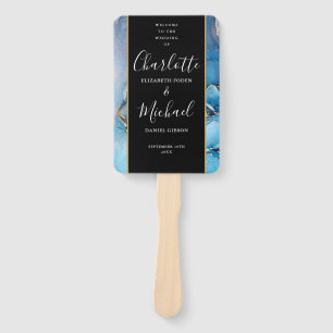 Signature Script Blue Agate Wedding Program Hand Fan
