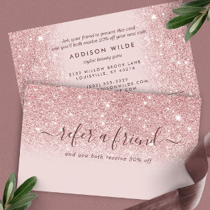 Signature Script Blush Pink Glitter Modern Girly Referral Card