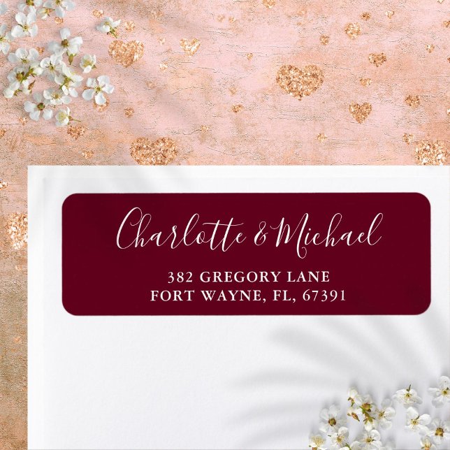 Signature Script Burgundy Wedding Return Address (Signature Script Burgundy Wedding Return Address Label)