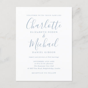 Signature Script Dusty Blue Wedding Invitation Postcard