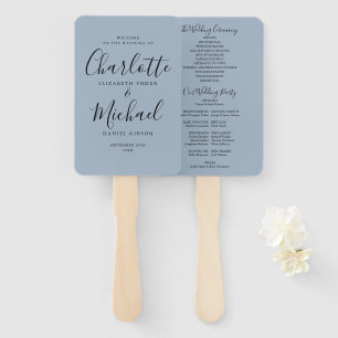 Signature Script Dusty Blue Wedding Program Hand Fan