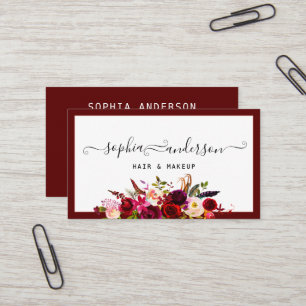 Signature Script & Elegant Burgundy Floral Roses Business Card