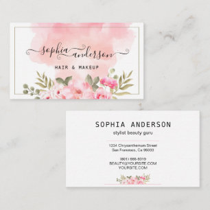 Signature Script & Elegant Watercolor Floral Pink Business Card