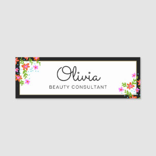 Signature Script Floral Name Tag