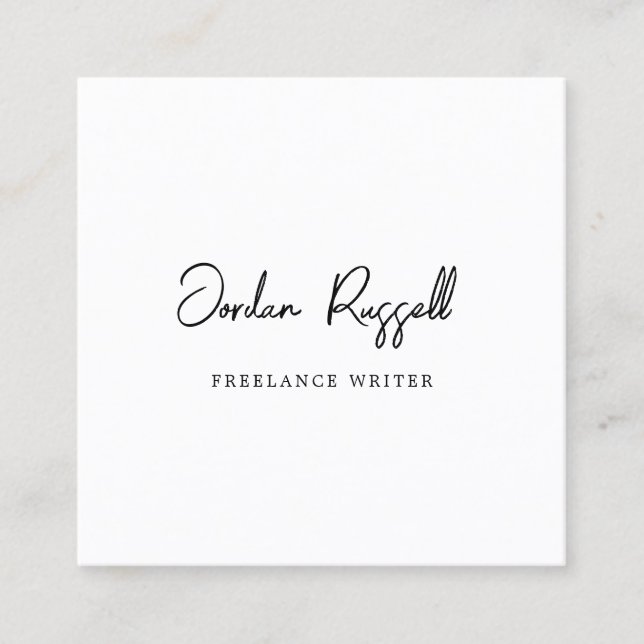 Signature Script Font  Black and White  Square  Square Business Card (Front)