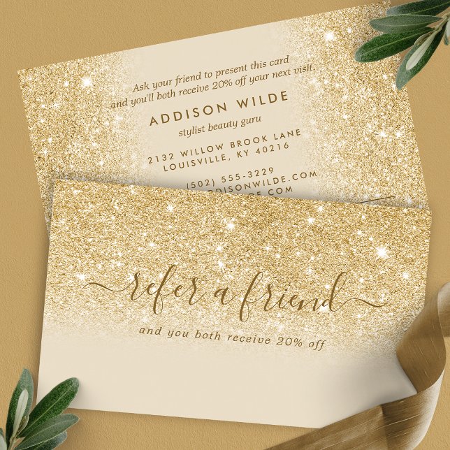 Signature Script Gold Glitter Modern Girly Referral Card (Creator Uploaded)