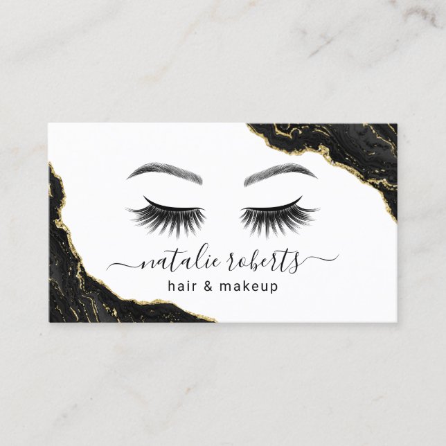 Signature Script Gold Marble Agate Beauty Salon Business Card (Front)
