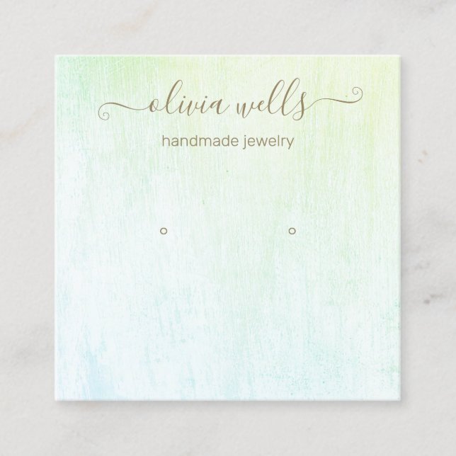 Signature Script Green Wood Earring Display  Square Business Card (Front)