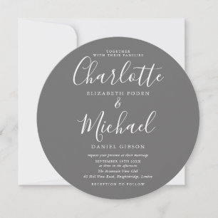 Signature Script Grey Circular Photo Wedding Invitation