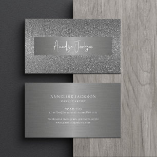 Signature script modern glam silver glitter business card