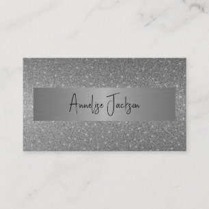 Signature script modern glam silver glitter business card