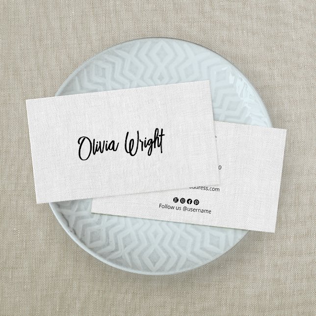 Signature Script  Modern, Grey Linen Professional  Business Card (Creator Uploaded)