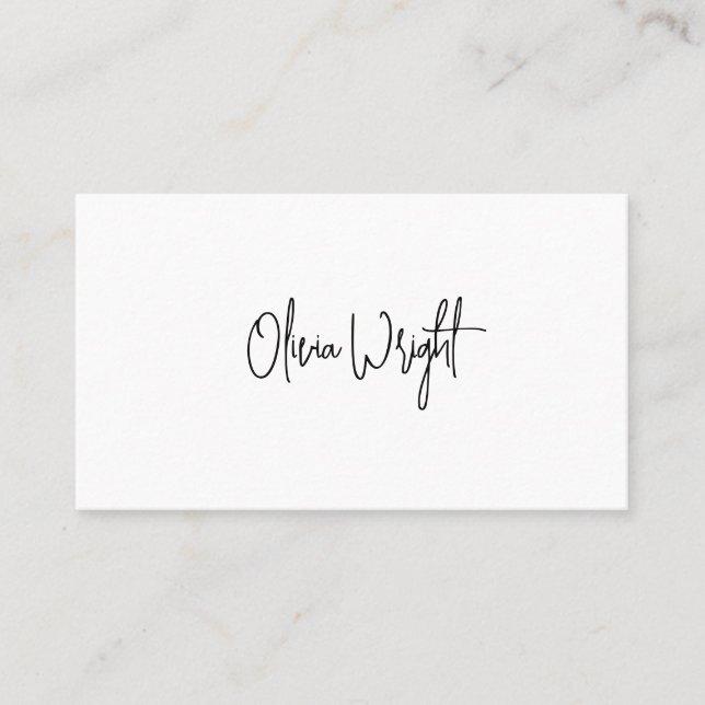 Signature Script,  Modern White Professional  Busi Business Card (Front)