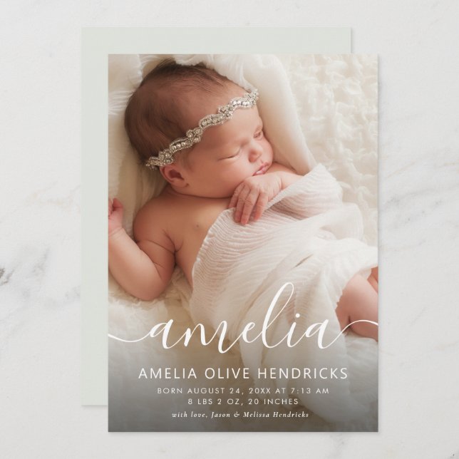 Signature Script Photo Birth Announcement (Front/Back)