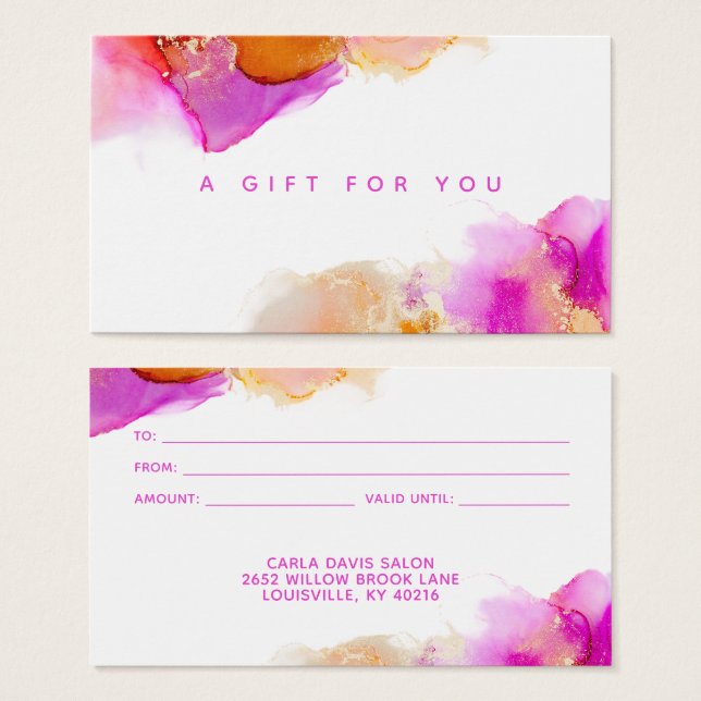 Signature Script Pink Orange Alcohol Ink Gift Card (Front & Back)