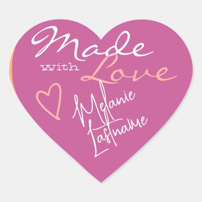 Signature Script Pink Orange Made with Love Heart Sticker (Front)