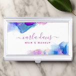 Signature Script Purple Blue Alcohol Ink Business Card Holder<br><div class="desc">Signature Script Purple Blue Alcohol Ink Business Card Case. Elegant purple blue alcohol ink hand lettered style calligraphy script professional design. Perfect for makeup artists,  hair stylists,  cosmetologists,  and more!</div>