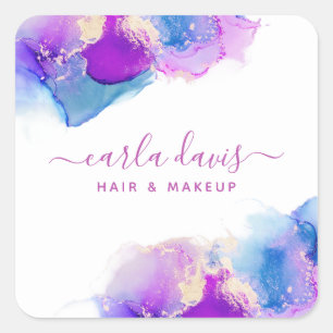 Signature Script Purple Blue Alcohol Ink Square Sticker