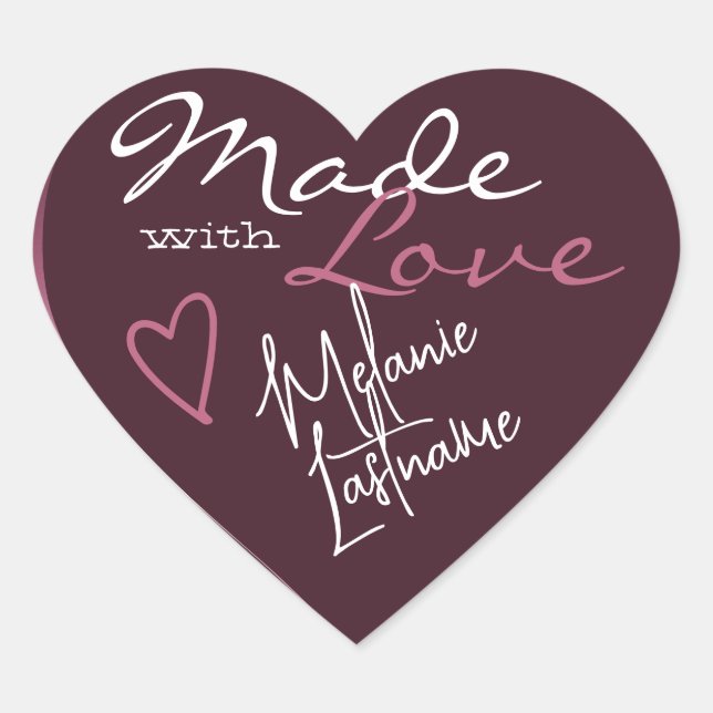 Signature Script Purple Burgundy Made with Love Heart Sticker (Front)