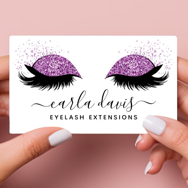 Signature Script Purple Glitter Eyelashes Business Card (Creator Uploaded)
