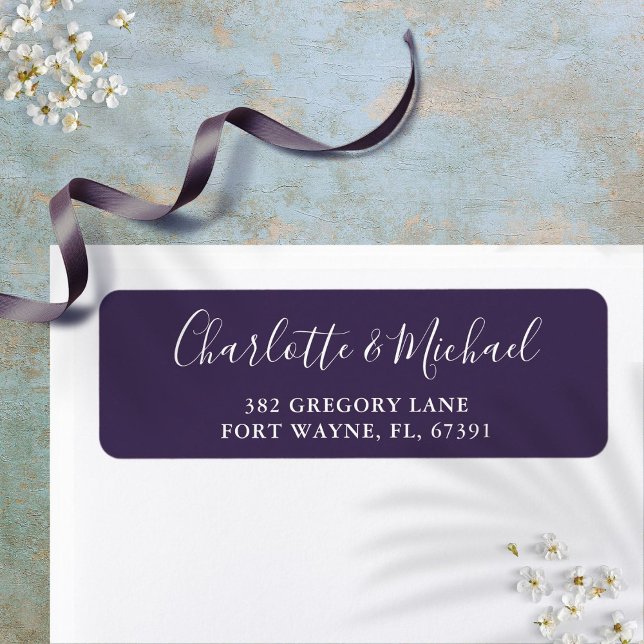 Signature Script Purple Wedding Return Address (Signature Script Purple Wedding Return Address Label)