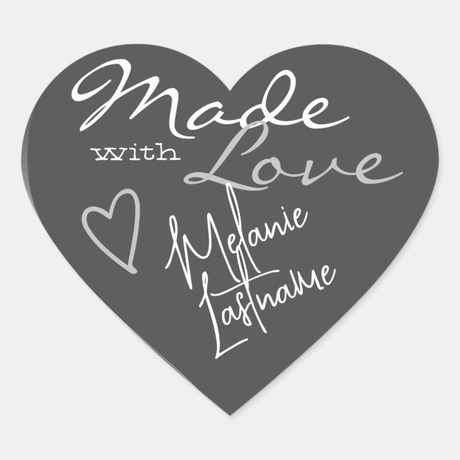 Signature Script Silver Grey Made with Love Heart Heart Sticker (Front)