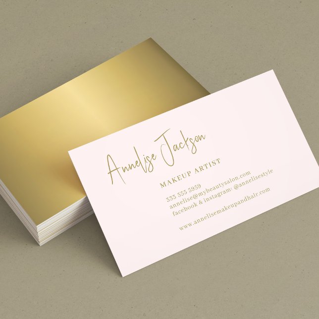 Signature script simple blush pink gold elegant business card (Creator Uploaded)