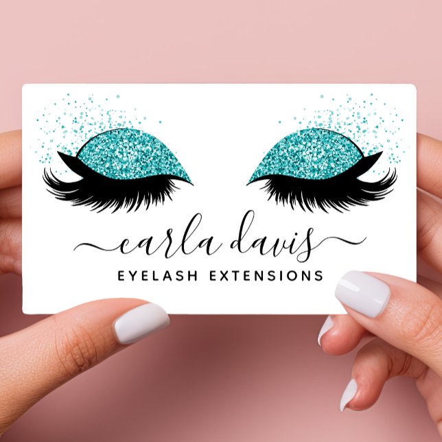 Signature Script Turquoise Glitter Eyelashes Business Card (Creator Uploaded)