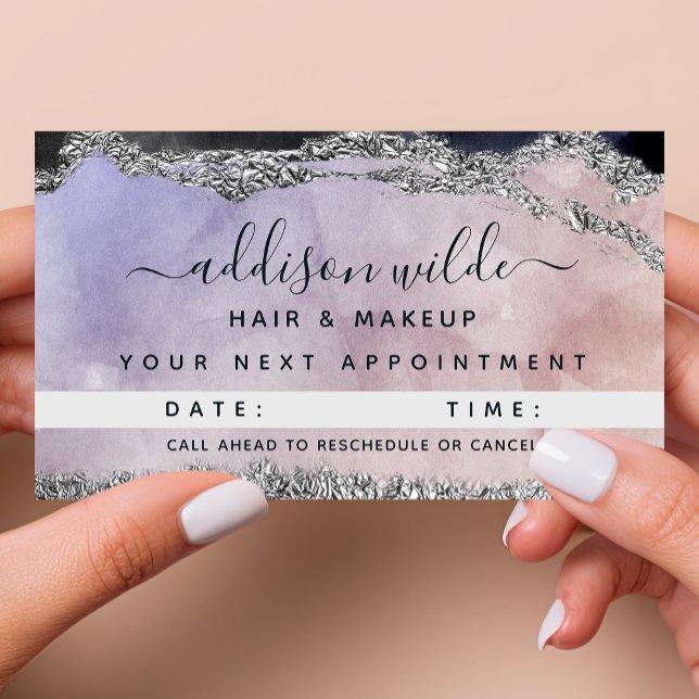 Signature Script Watercolor Purple Black Silver  Appointment Card (Creator Uploaded)