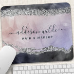 Signature Script Watercolor Purple Black Silver Mouse Mat<br><div class="desc">Signature Script Watercolor Purple Black Silver Mouse Pad. Perfect for a beauty salon,  hair stylist,  makeup artist,  or cosmetologist.</div>