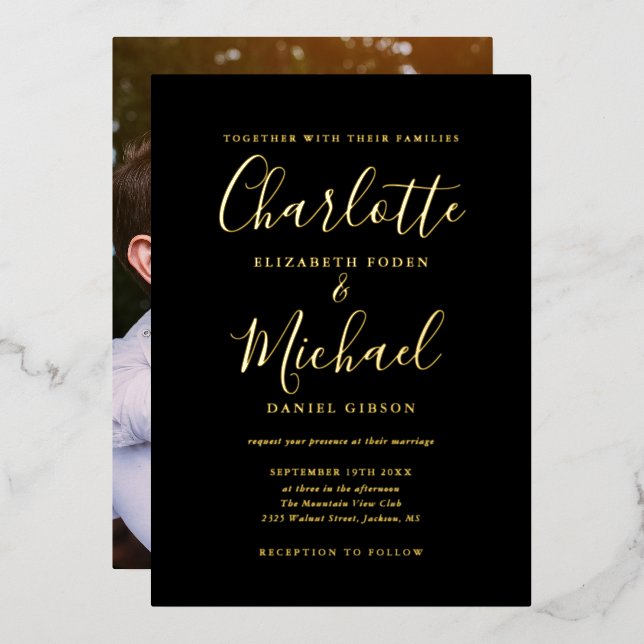 Signature Script Wedding Black And Gold Photo (Front/Back)