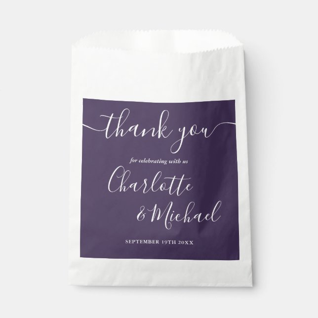 Signature Script Wedding Purple Thank You Favour Bags (Front)