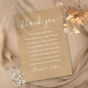 Signature Script Wedding Rustic Thank You Place Card