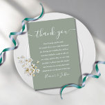 Signature Script Wedding Sage Thank You Place Card<br><div class="desc">An elegant wedding celebration thank you reception card set. Personalised with your special thank you message set in stylish typography on a silver sage background. You can customise the background to your favourite wedding theme colour. A special keepsake thank you for your guests. Designed by Thisisnotme©</div>