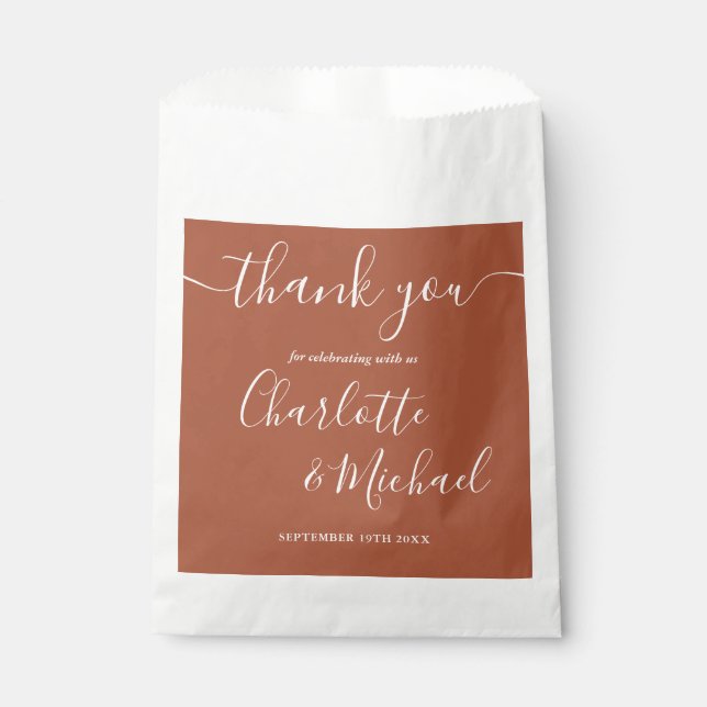 Signature Script Wedding Terracotta Thank You Favour Bags (Front)