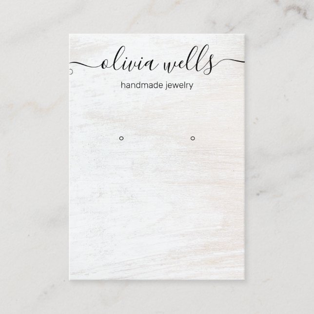 Signature Script White Wood Earring Display Holder Business Card (Front)
