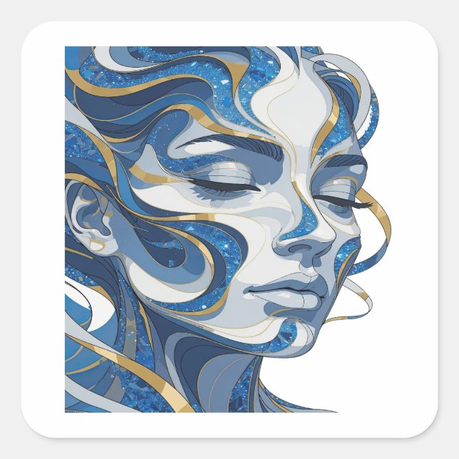 Signature Silver Abstract Decal Art Square Sticker (Front)