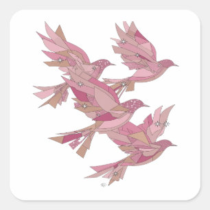 Signature Silver PINK BIRDS Sticker Art