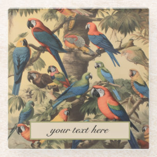Signature Soirée Parrot Canopy Vintage Botanical Glass Coaster