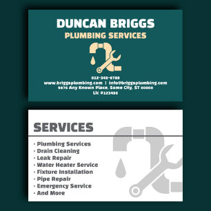 Signature Teal Plumbing Contractor Business Card