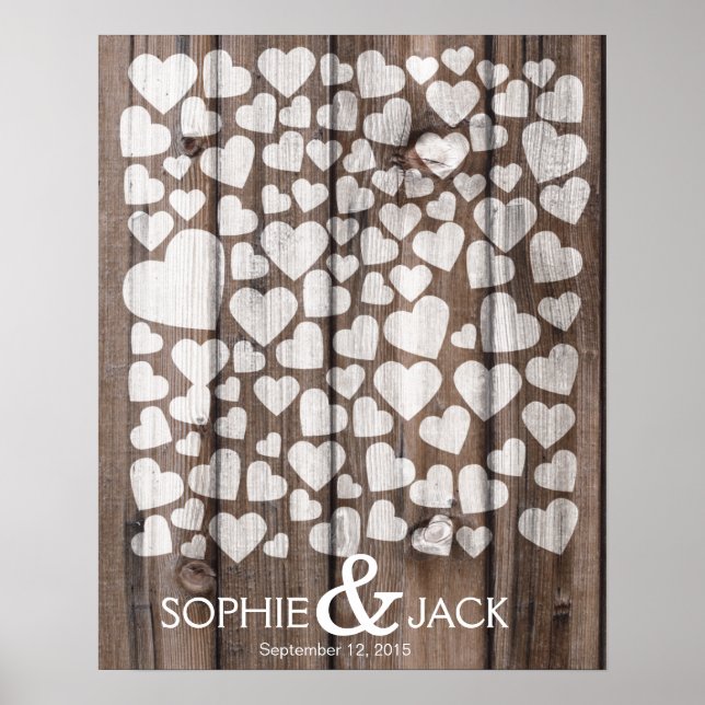 signature wedding guest book hearts signing wood (Front)
