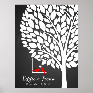 signature wedding guest book tree bird red