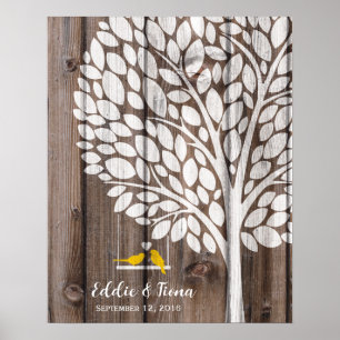 signature wedding guest book tree bird yellow wood