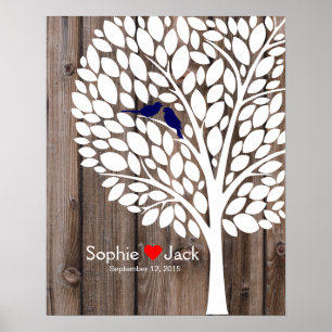 signature wedding guest book tree navy blue wood