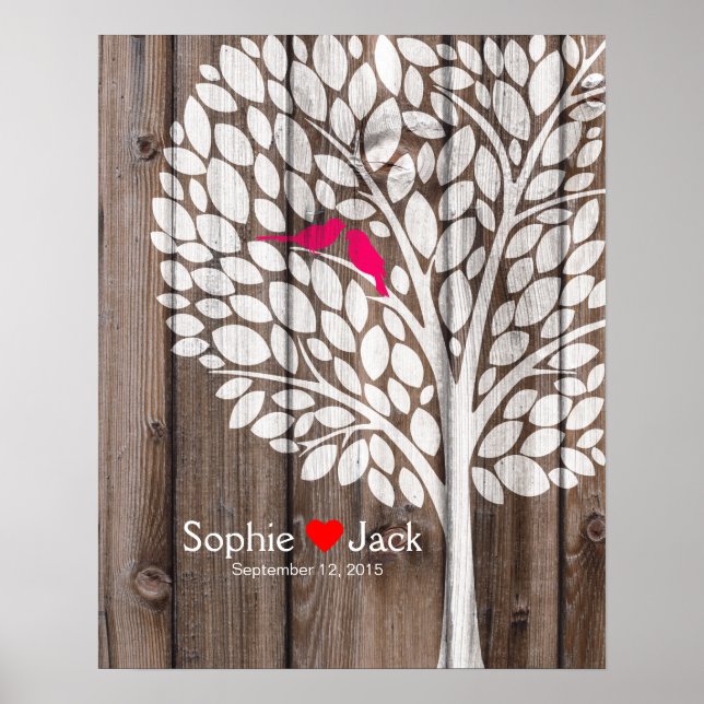 signature wedding guest book tree pink wood (Front)