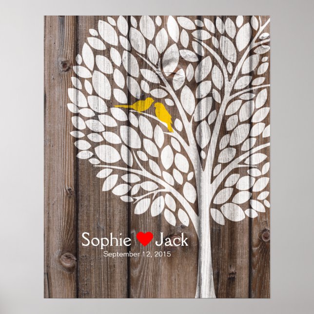 signature wedding guest book tree yellow wood (Front)