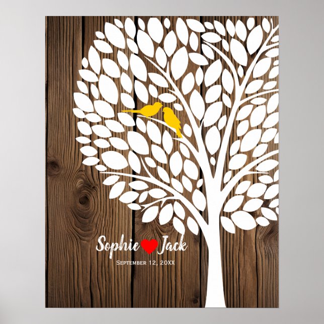 signature wedding guest book tree yellow wood (Front)
