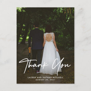 Signature   White Script Wedding Photo Thank You Postcard