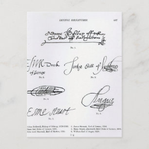 Signatures of 16th and 17th century postcard
